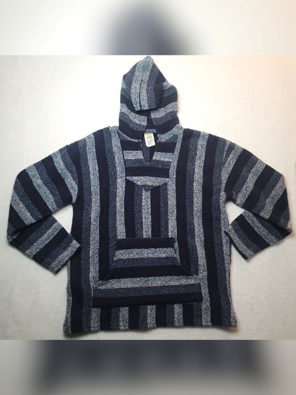 Vintage Sunspecs Baja Hoodie Drug Rug Sz XXL Unisex Blue Striped 1990s Damaged